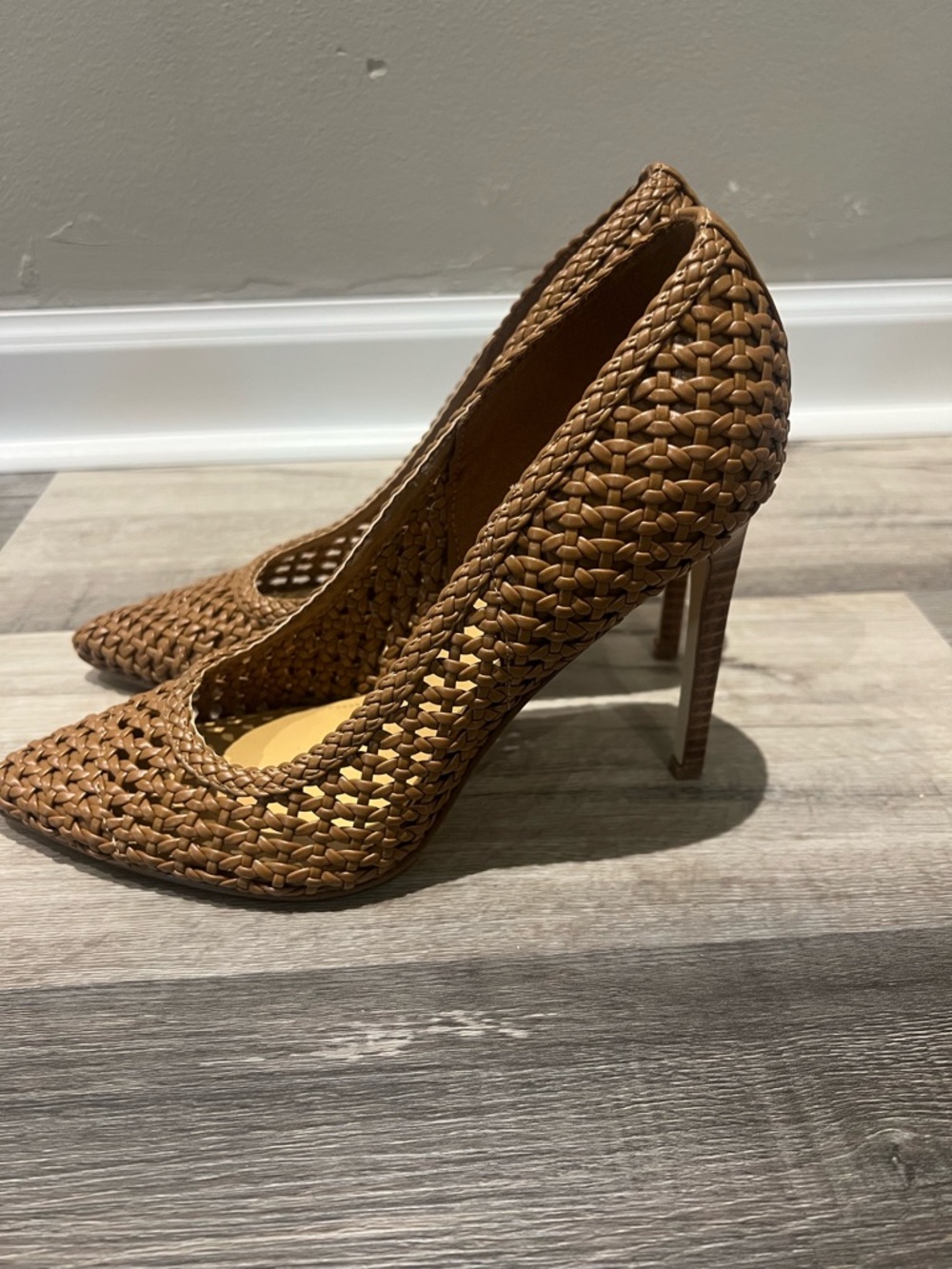 Nine West Woven Leather-Look Pointed Toe Stiletto in Tan